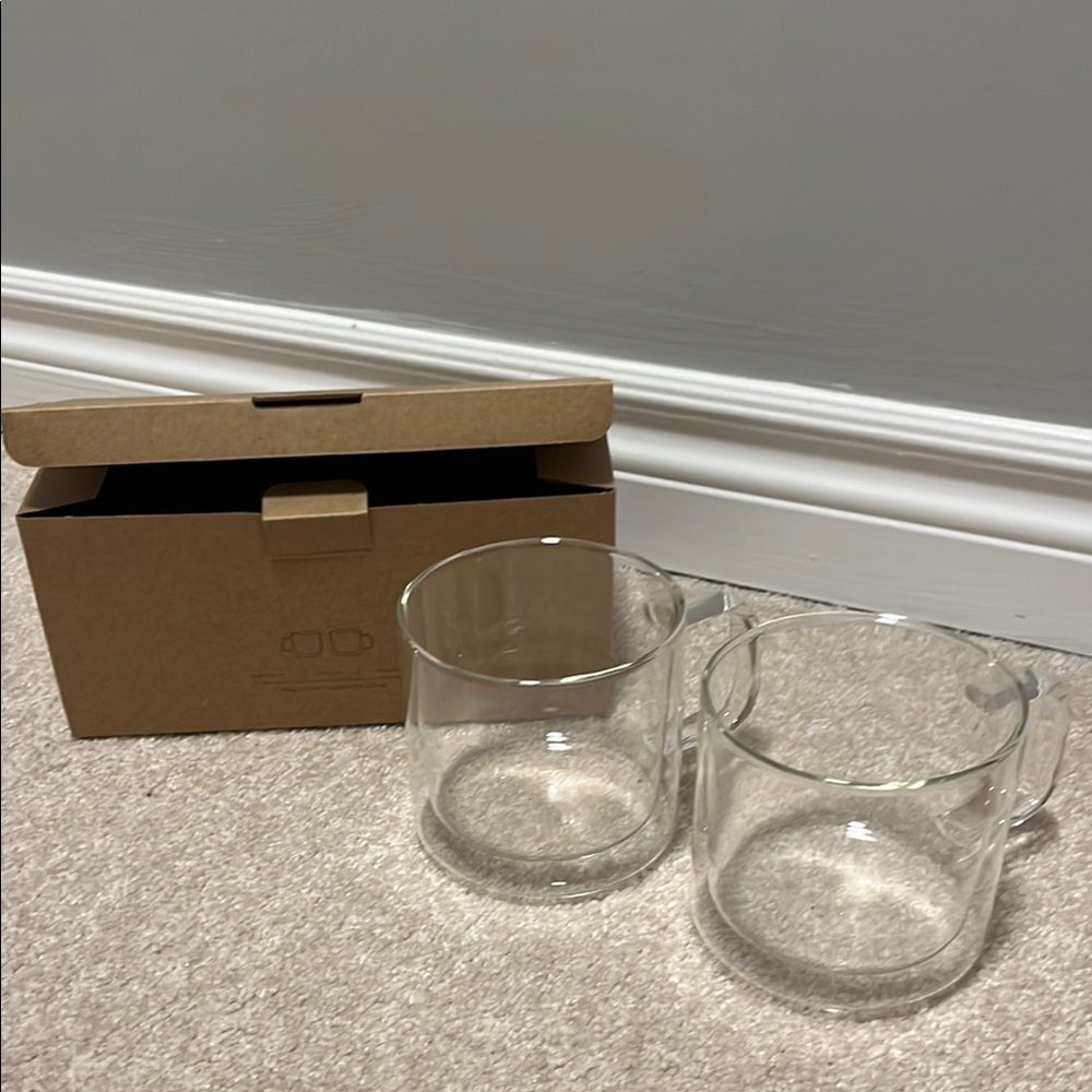Oak+fort handmade double walled mug set of 2!New Clear Glass Coffee Mugs Set box
